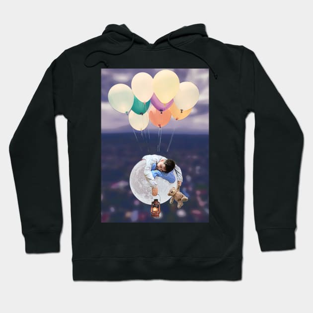 Moon Balloon Boy 1 - carried away on the breeze Hoodie by Dpe1974